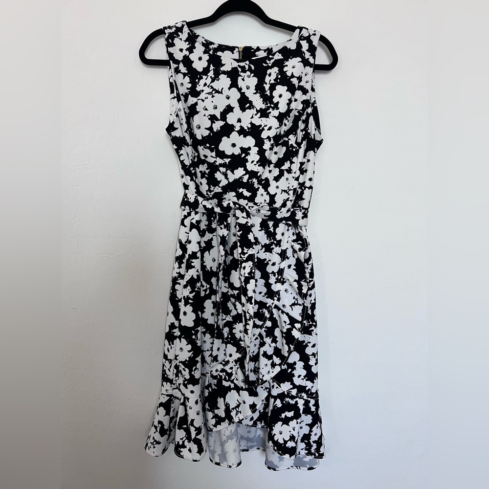 Calvin Klein Black and White Floral Midi Dress